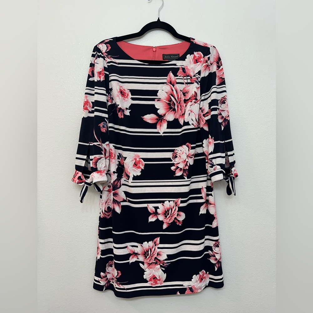 Jessica Howard Short Dress Navy/White/Pink Size 10 Petite‎